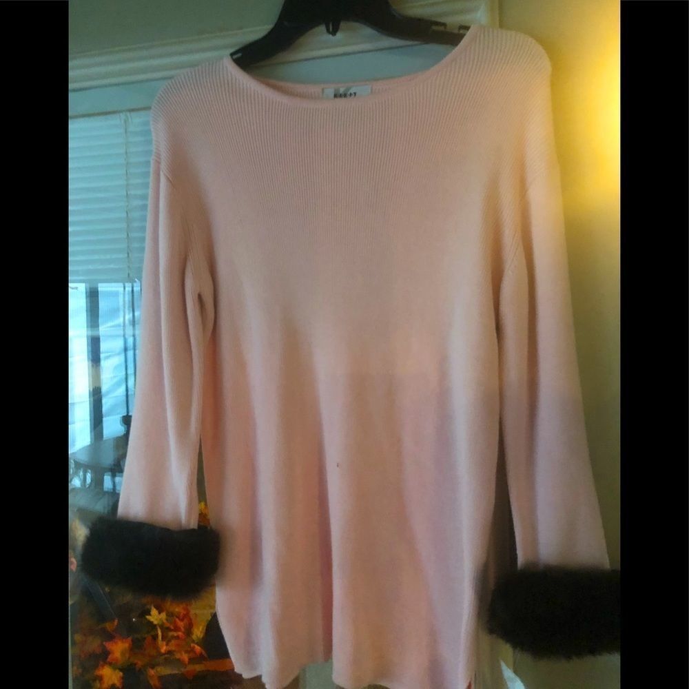 NWT. KIKIT sweater with detachable fur sleeve cuffs.